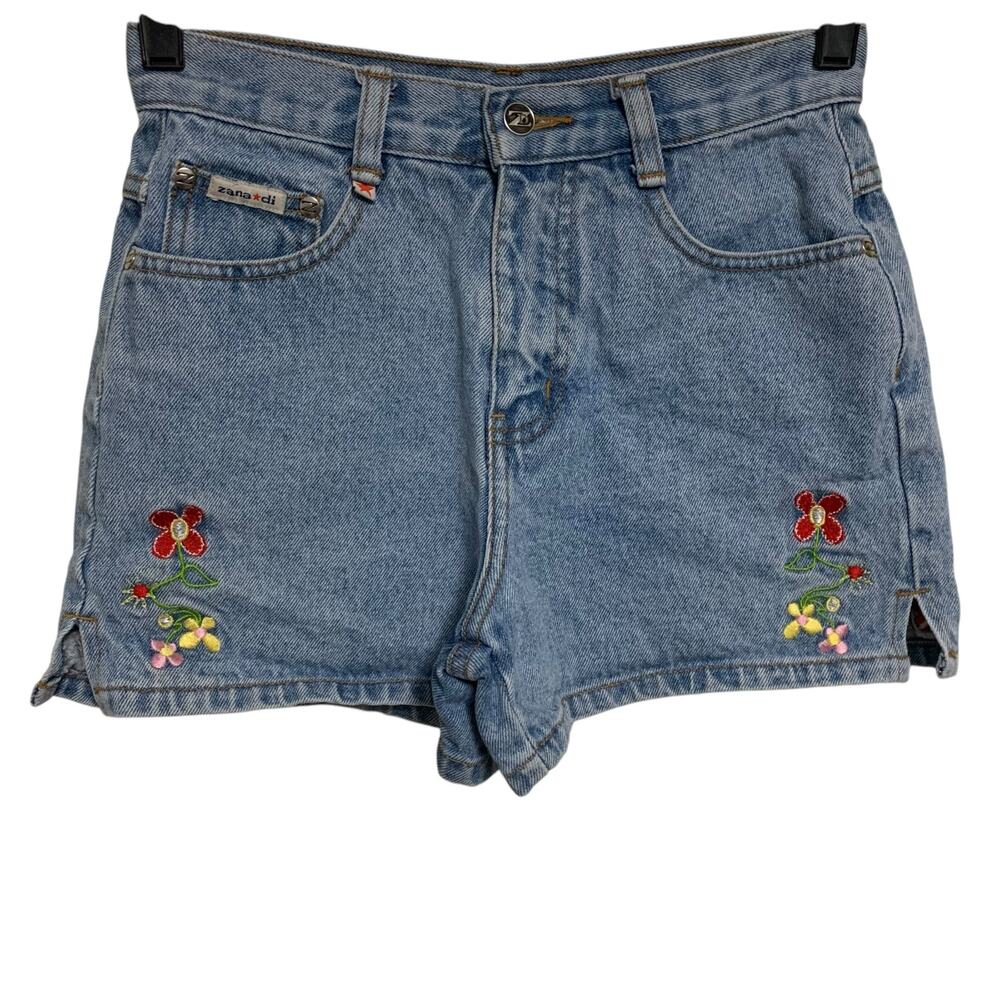 Vintage Zana Di Floral Embroidered Jean Shorts Girls Size 12